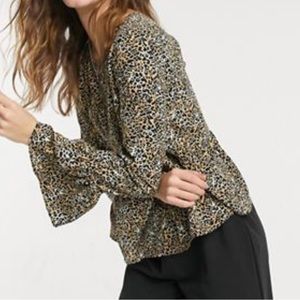 ASOS DESIGN long sleeve smock top in leopard print